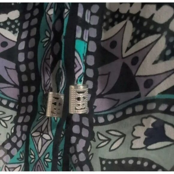 Hale Bob 100% Silk Chiffon Long Sleeve Boho Blouse Top SZ M Midnight Blue - Picture 3 of 4